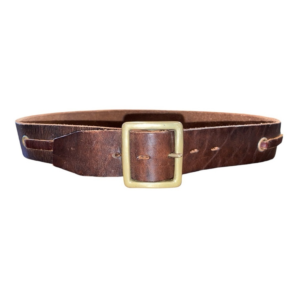 Hollywood Trading Company Brown Leather Belt Brass buckle. Unisex Size 32 EE